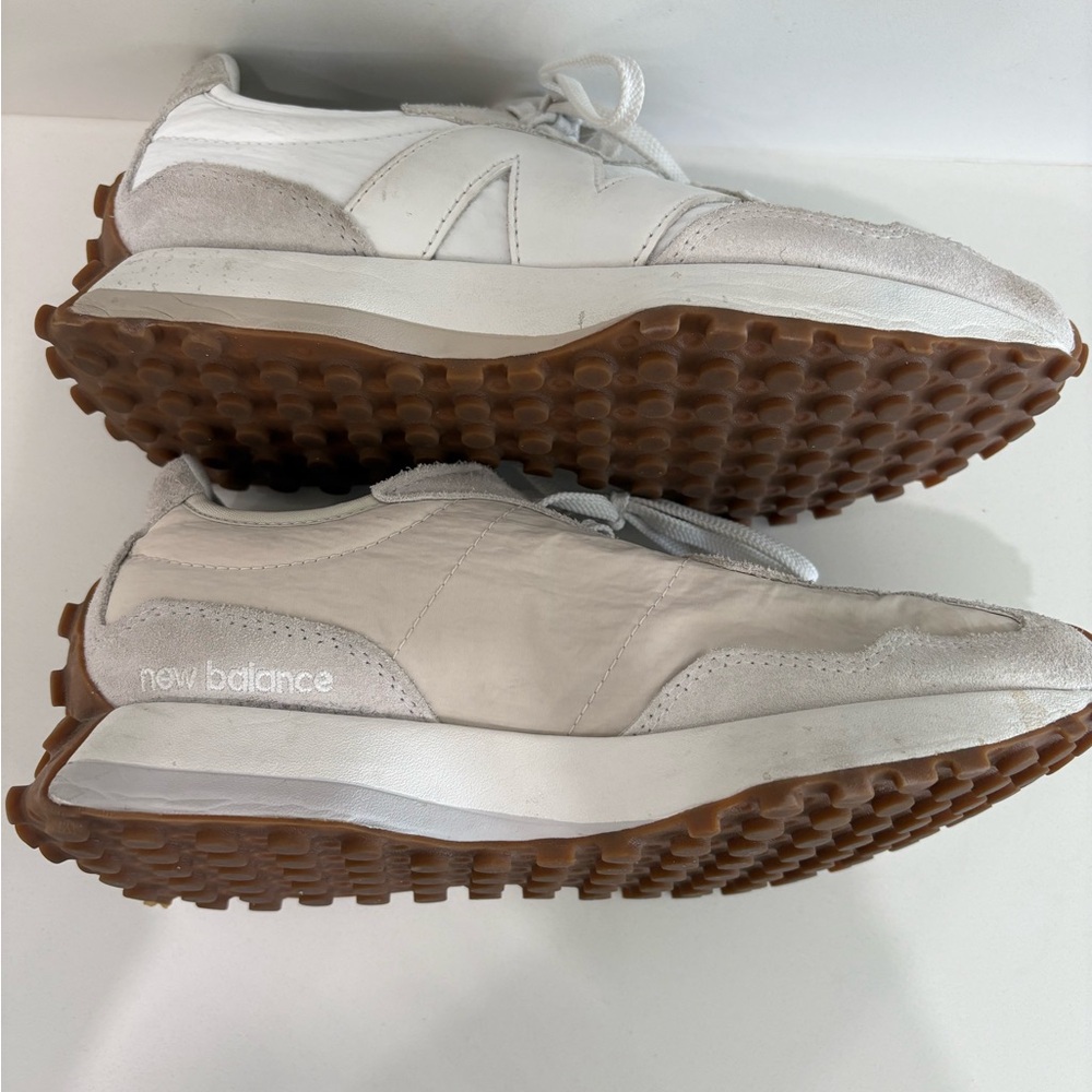New Balance Women’s Athletic Sneakers in White and Light Gray with Gum Sole - Picture 8 of 10